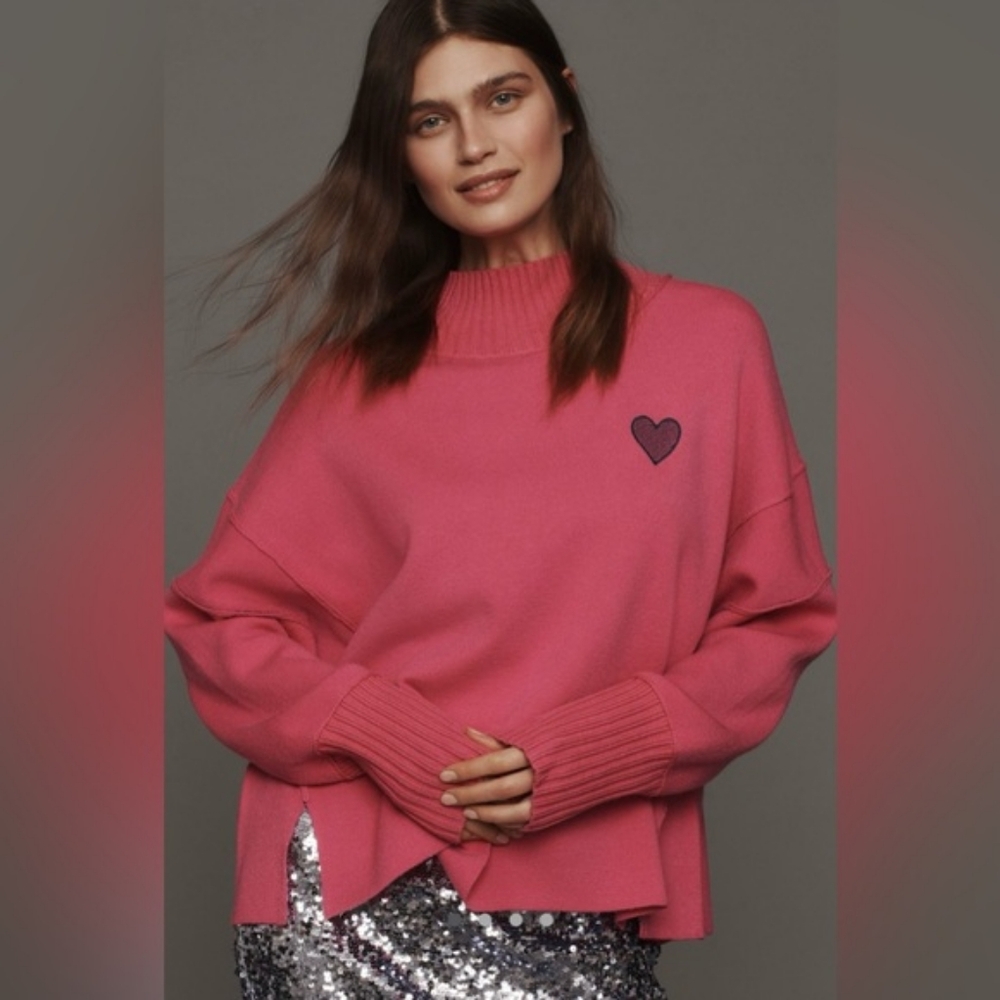 Maeve Pink Cowl Neck Sweater with Heart Detail